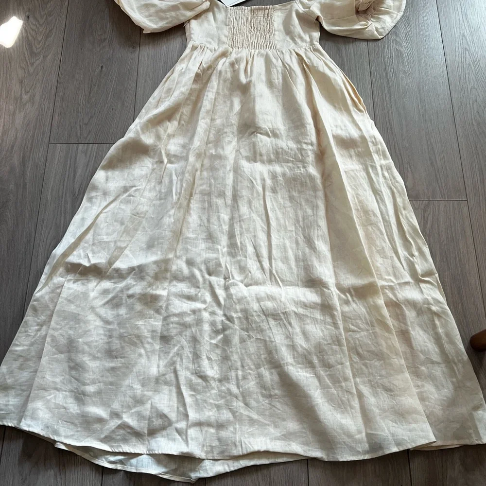 DISSH Cream Linen Midi Dress with Puff Sleeves - Picture 5 of 10